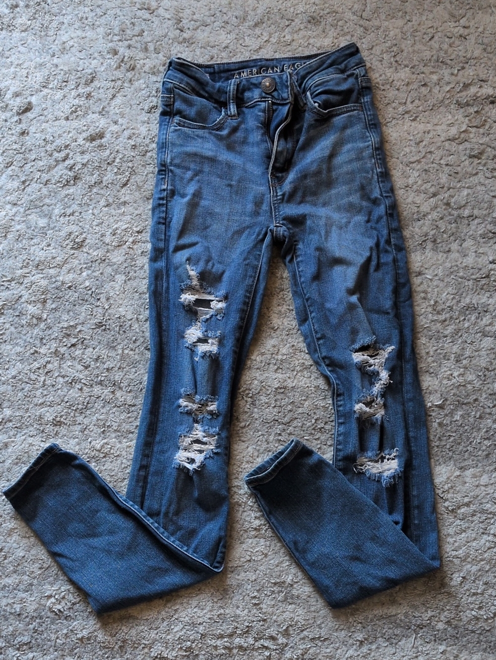 American Eagle Outfitters Blue Ripped Skinny Jeans